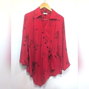 Soft Surroundings Asymmetrical Top Red size Large Asian Japanese Wrap Pagoda
